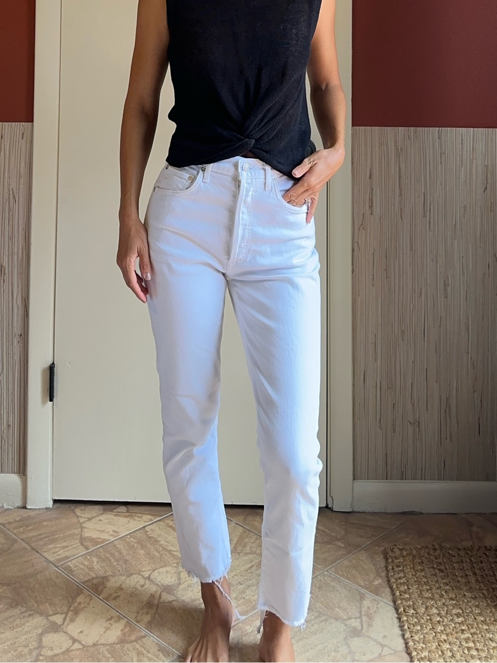 Agolde Riley White Straight-Leg High-Rise Jeans